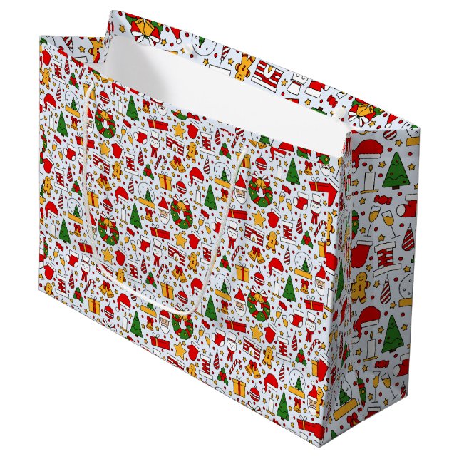 Adorables Christmas Santas und Lebkuchen Männer Große Geschenktüte (Vorderseite Schrägansicht)