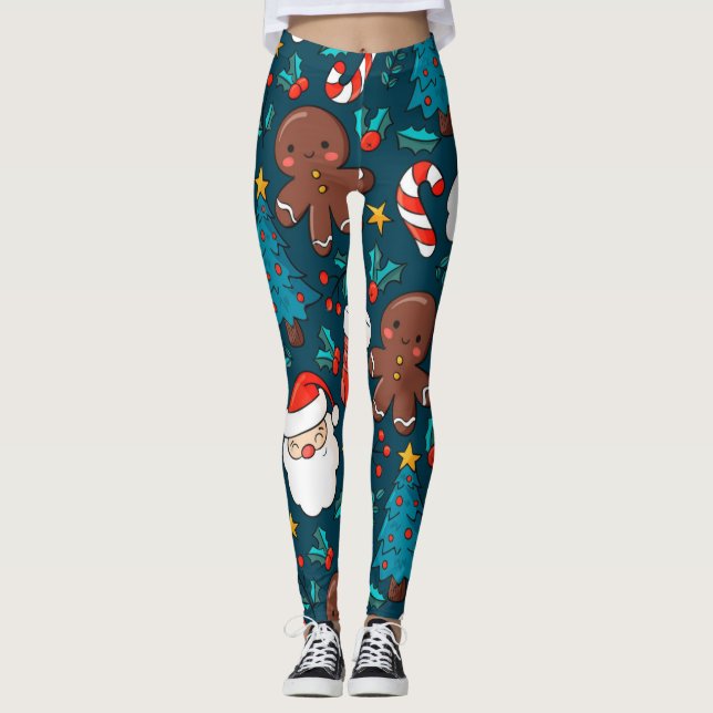 Adorables Christmas Santas und Lebkuchen Männer Leggings (Vorderseite)
