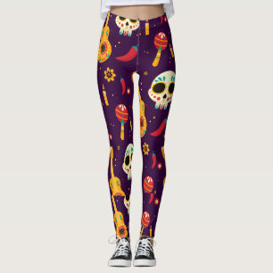 Adorables Day of the Dead Calavara Style Yoga Leg Leggings