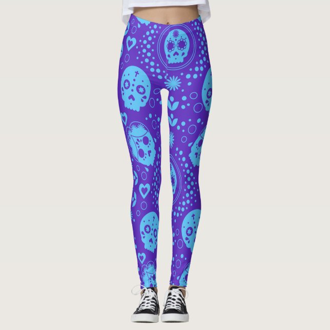 Adorables Day of the Dead Calavara Style Yoga Leggings (Vorderseite)