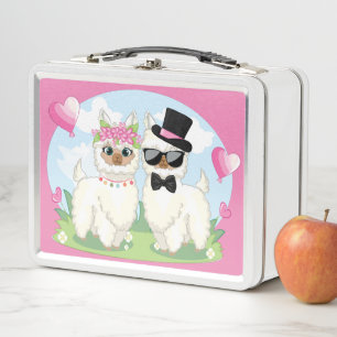 Adorables Llama Liebe Niedlich Llama Couple Pink Metall Brotdose