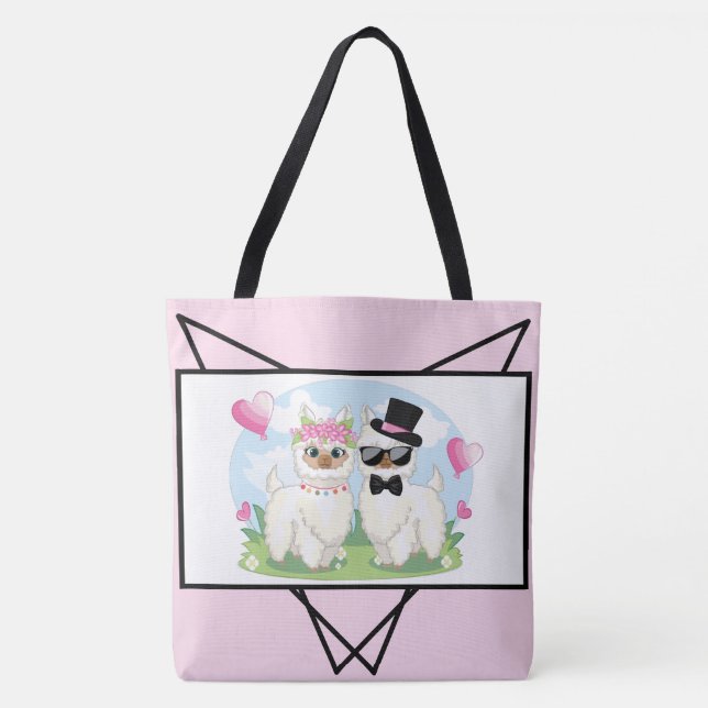 Adorables Llama Liebe Niedlich Llama Couple Tote B Tasche (Vorderseite)