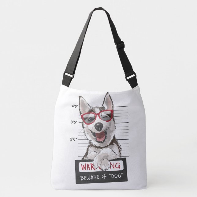 Adorables Niedlich Husky Dog Winking Tragetaschen Mit Langen Trägern (Vorderseite)