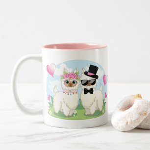 Adorables Pink Llama Couple Wedding Zweifarbige Tasse