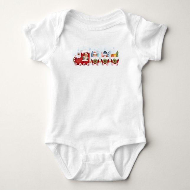 Adorables Weihnachtsbären in einem Zug Baby Strampler (Vorderseite)