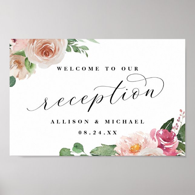 Adore Floral Calligraphy Empfang Begrüßung Poster (Vorne)