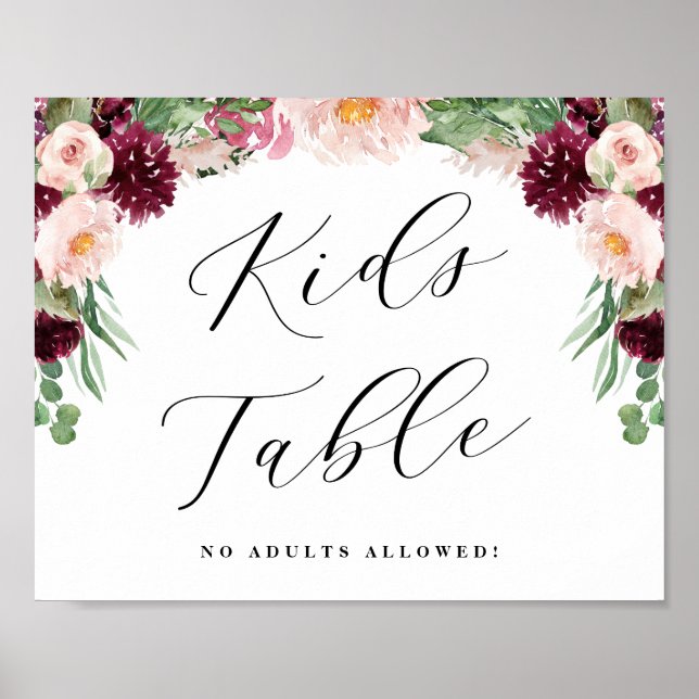 Adore Floral Kids Table Calligraphy Wedding Poster (Vorne)