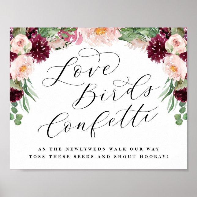 Adore Floral Love Bird Seed Confetti Wedding Sign Poster (Vorne)