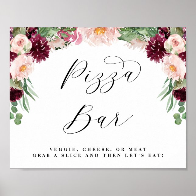 Adore Floral Pizza Buffet Script Wedding Poster (Vorne)