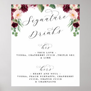 Adore Floral Signature Drink Hochzeitsbar Menü Sch Poster