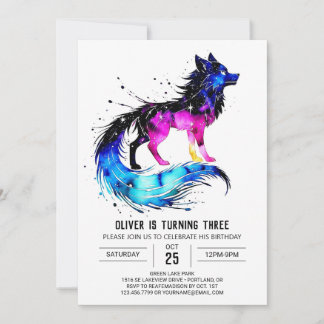 Adorful farbenfroher Wolf Digital Boy Geburtstag Einladung
