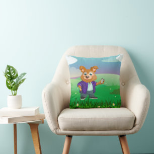 Adorful spielerischer Cartoon Hundestudent in eine Kissen