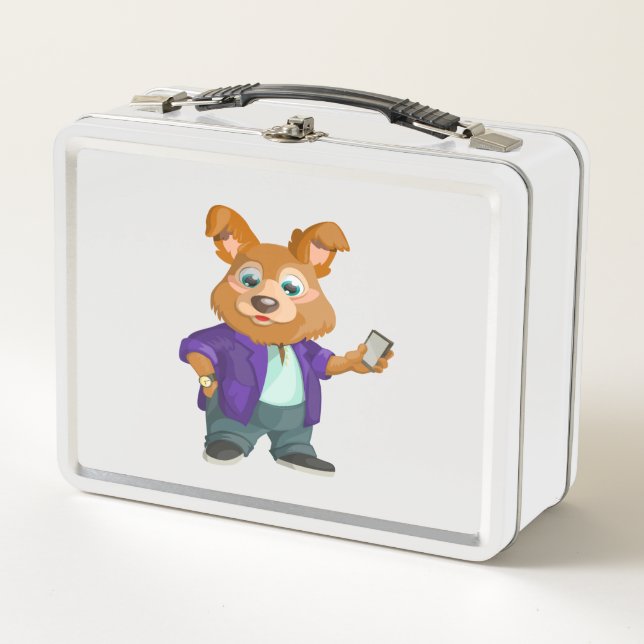 Adorful spielerischer Cartoon Hundestudent in eine Metall Brotdose (Vorderseite)