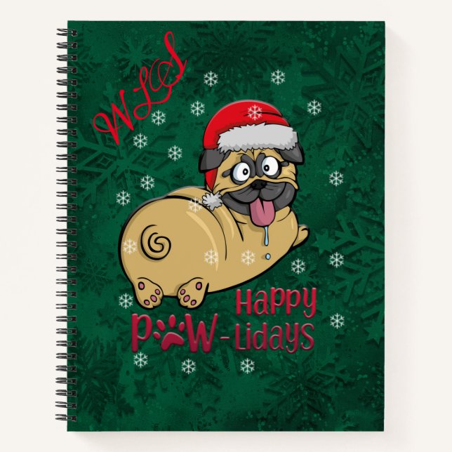 Adorieren Weihnachten Niedlicher Mops im Schnee Notizbuch (Vorderseite)