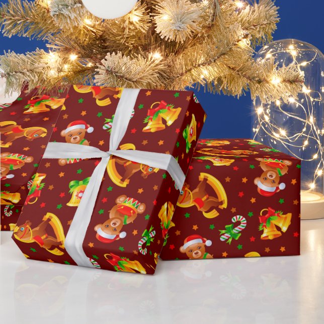 Adorieren Weihnachten Teddybären und Rockpferde Geschenkpapier (Feiertage)