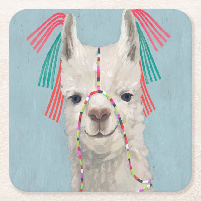 Adorned Llama - White Rechteckiger Pappuntersetzer (Vorderseite)