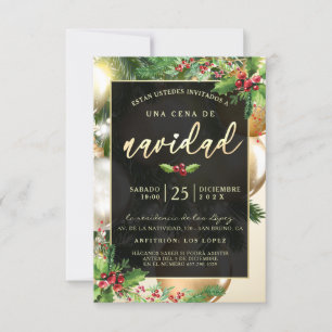 Adornos Dorados Invitación a una Ceña Navideña Einladung