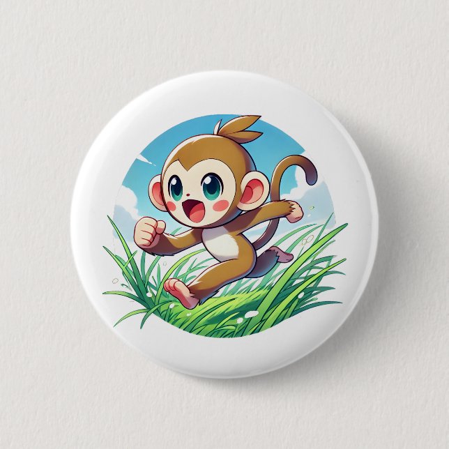 Adortable Affe, die durch ein Feld führt Button (Vorderseite)