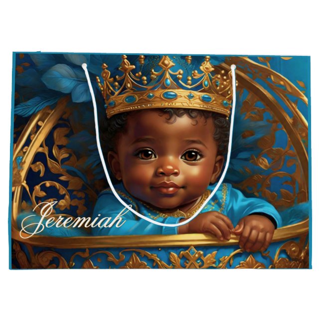 Adortable African Prince Royal Baby Shower/Birthda Große Geschenktüte (Rückseite)