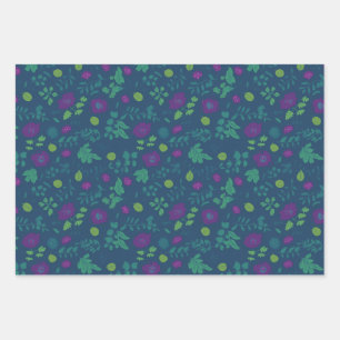 Adortable Aquamarin Green BlackBerry Floral Patter Geschenkpapier Set