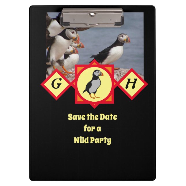 Adortable Atlantic Puffin Cartoon Monogram Foto Klemmbrett (Vorderseite)