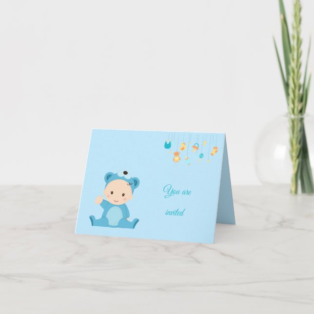 Adortable Baby Boy Party Einladung (Vorderseite)