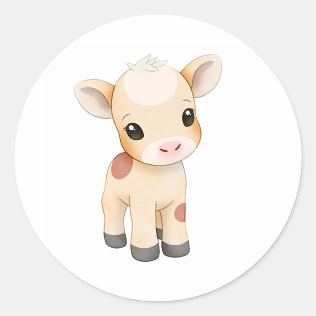 Adortable Baby Cow Calf Sticker Aquarell Print (Vorderseite)
