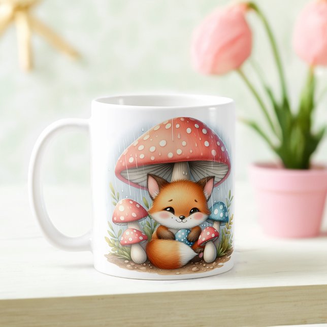 Adortable Baby Fox unter Pilzschirm Kaffeetasse (Von Creator hochgeladen)