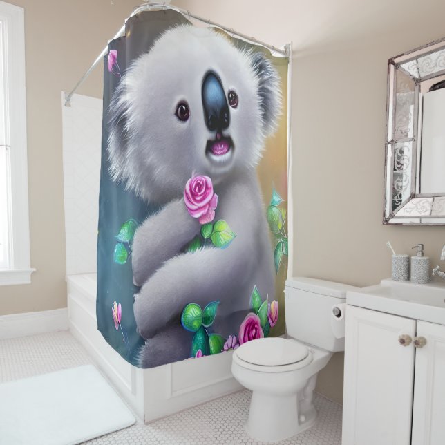 Adortable Baby Koala Bär mit Blume Duschvorhang (Beispiel)