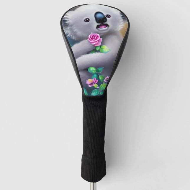 Adortable Baby Koala Bär mit Blume Golf Headcover (Vorderseite)