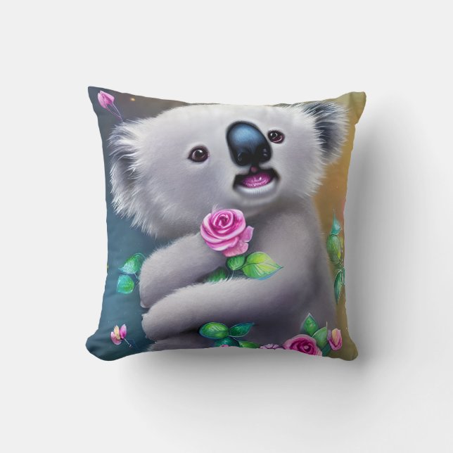 Adortable Baby Koala Bär mit Blume Kissen (Vorderseite)