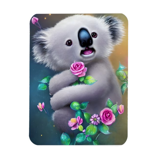 Adortable Baby Koala Bär mit Blume Magnet (Vertikal)