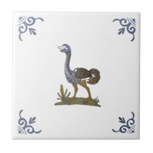 Adortable Baby Ostrich Delft Repro auf weißem Tile Fliese