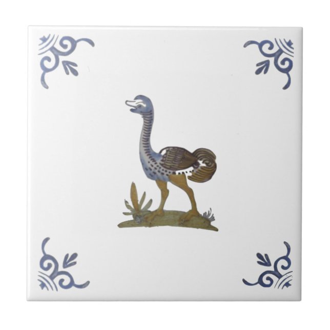 Adortable Baby Ostrich Delft Repro auf weißem Tile Fliese (Vorderseite)