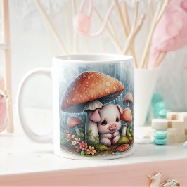 Adortable Baby Pig unter Pilzschirm Kaffeetasse