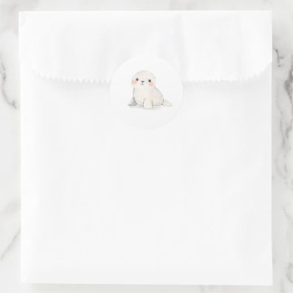 Adortable Baby Siegel Pup Aquarell Druckaufkleber Runder Aufkleber