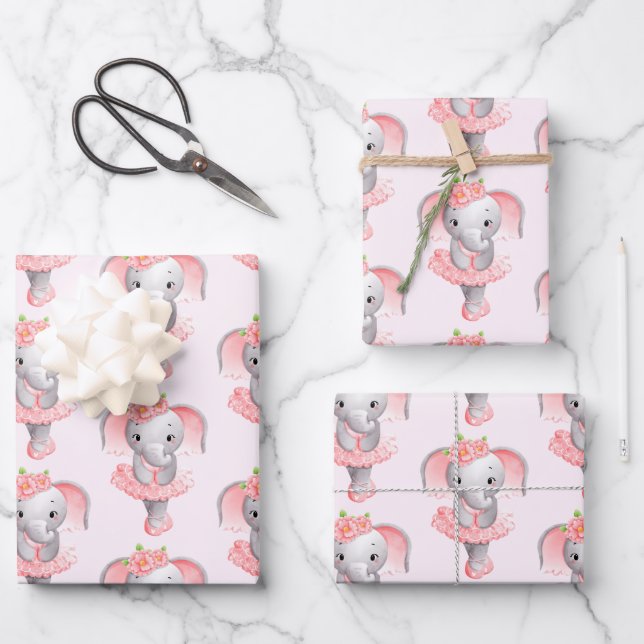 Adortable Ballerina Elephant en Pointe Pattern Geschenkpapier Set (Vorderseite)