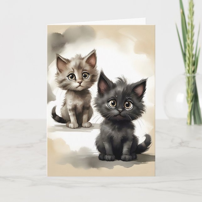 Adortable Black and Tabby Kätzchen Portrait Blank Karte (Vorderseite)