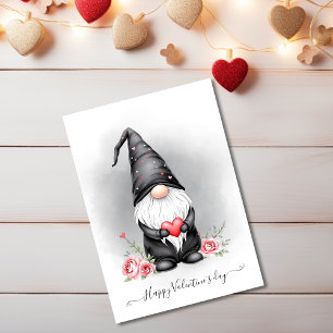 Adortable Black Gnome mit rosa Herzvalentinen Feiertagskarte