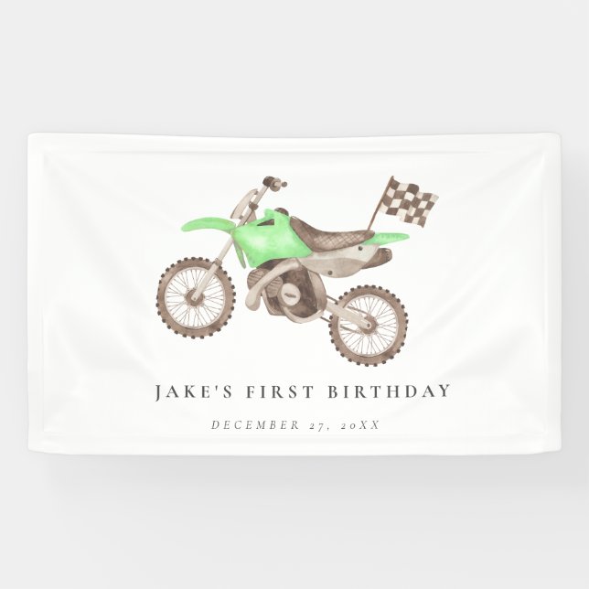 Adortable Bright Green Dirt Bike Banner (Horizontal)
