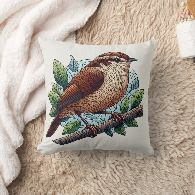 Adortable Brown Wren verklebte Glass Look Kissen (Decke)