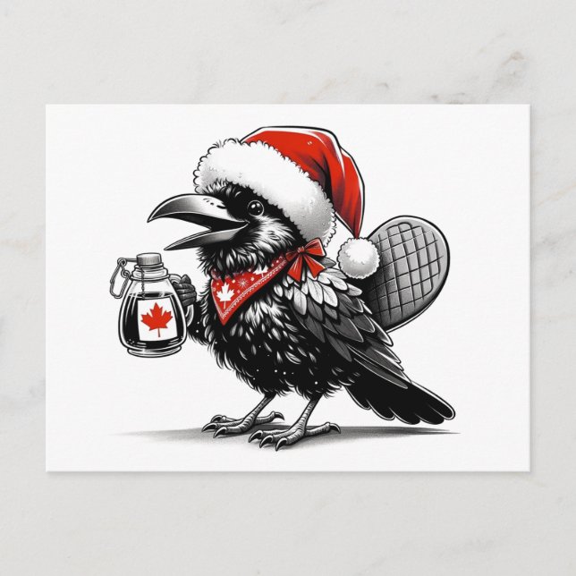 Adortable Canadian Christmas Raven Postkarte (Vorderseite)