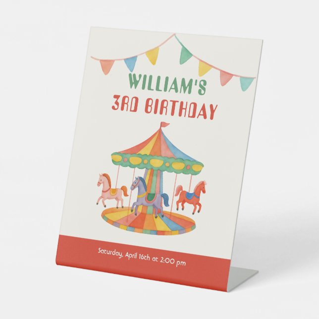 Adortable Carousel Geburtstag Sockelschild (Vorderseite)