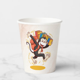 Adortable Cartoon Affe mit Büchern | Fun School Pappbecher