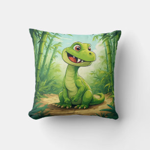 Adortable Cartoon Dinosaurier im Grünen Dschungel Kissen