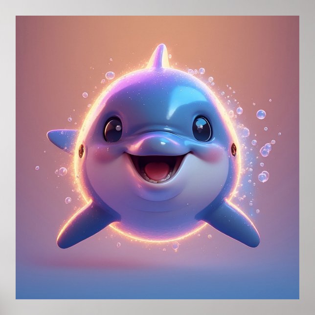 Adortable Cartoon Dolphin Poster (Vorne)