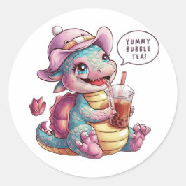 Adortable Cartoon Dragon: Gemütlich, Kawaii Vibes Runder Aufkleber