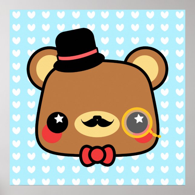Adortable Cartoon Kawaii Bear Mustache Poster (Vorne)