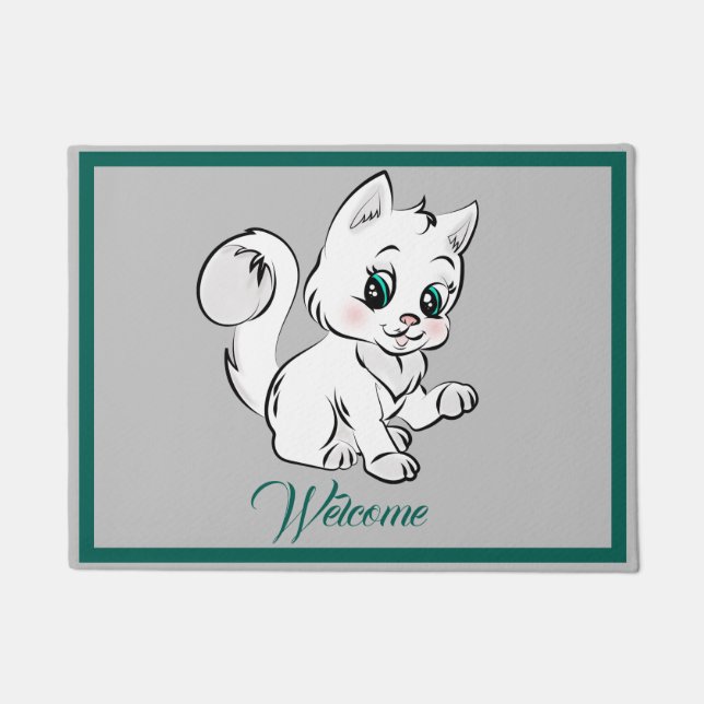 Adortable Cartoon Kitten Cat Personalize Willkomme Fußmatte (Vorderseite)