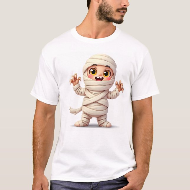 Adortable Cartoon Mummy zu Halloween T-Shirt (Vorderseite)